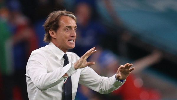 Soccer Football - Euro 2020 - Round of 16 - Italy v Austria - Wembley Stadium, London, Britain - June 26, 2021 Italy coach Roberto Mancini celebrates after Federico Chiesa scores their first goal Soccer Football - Euro 2020 - Round of 16 - Italy v Austria - Wembley Stadium, London, Britain - June 26, 2021 Italy coach Roberto Mancini celebrates after Federico Chiesa scores their first goal - Sputnik International