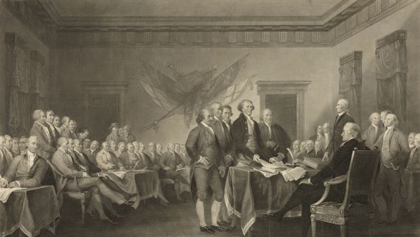 This image shows an 1876 engraving titled Declaration of Independence, July 4th, 1776 made available by the Library of Congress. On that day, the Continental Congress formally endorsed the Declaration of Independence. - Sputnik International