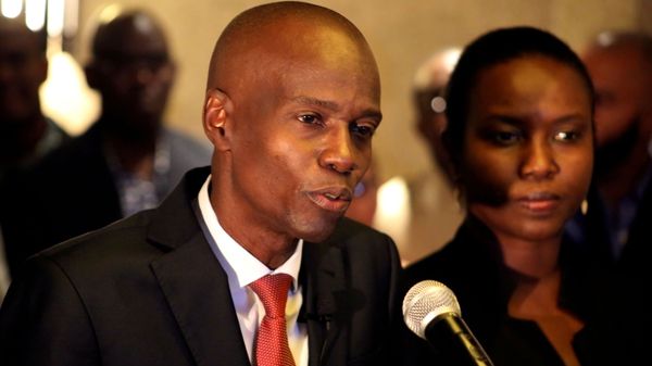 FILE PHOTO: Jovenel Moise addresses the media next to his wife Martine after winning the 2016 presidential election, in Port-au-Prince, Haiti. Picture taken November 28, 2016 - Sputnik International