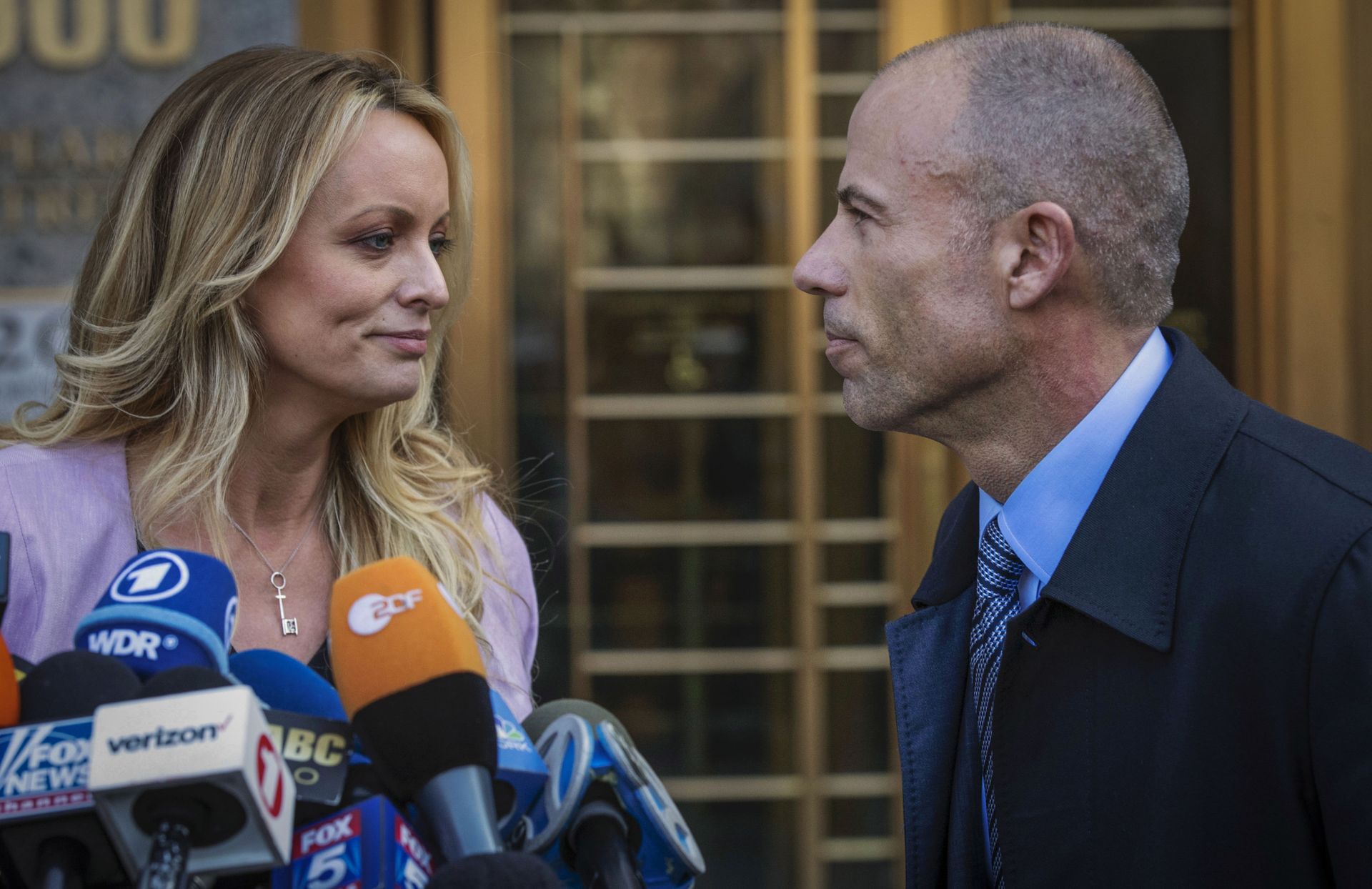 In this April 16, 2018, file photo, adult film actress Stormy Daniels, left, stands with her then lawyer, Michael Avenatti, during a press conference outside federal court in New York. A trial for Avenatti to face charges that he cheated ex-client Daniels out of proceeds from her book was delayed Friday, Jan. 8, 2021, until next year In this April 16, 2018, file photo, adult film actress Stormy Daniels, left, stands with her then lawyer, Michael Avenatti, during a press conference outside federal court in New York. A trial for Avenatti to face charges that he cheated ex-client Daniels out of proceeds from her book was delayed Friday, Jan. 8, 2021, until next year - Sputnik International, 1920, 07.09.2021