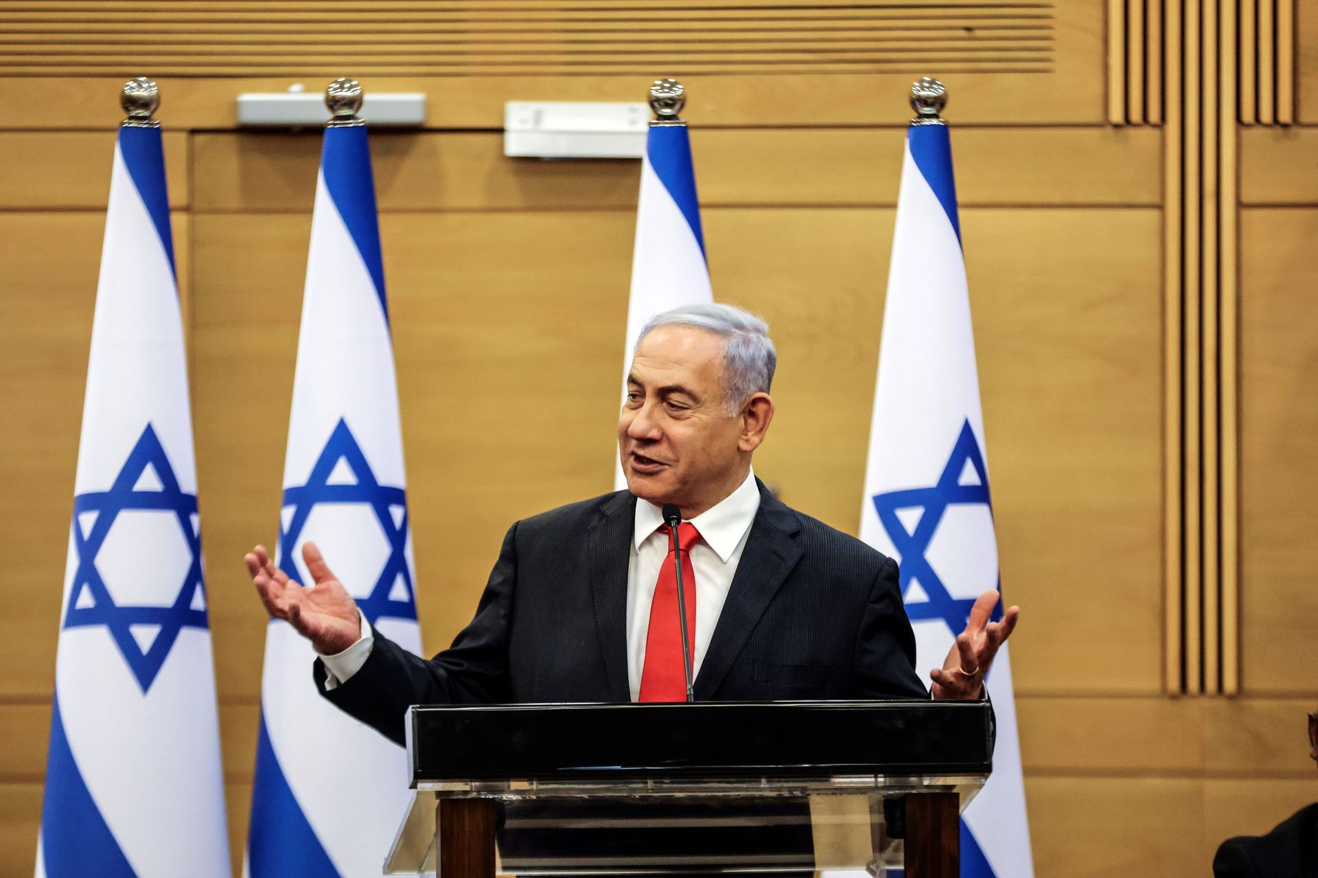 The leader of the Israeli opposition Benjamin Netanyahu speaks during a meeting with his party Likud in the Knesset, the Israeli Parliament, in Jerusalem on 14 June 2021.  - Sputnik International, 1920, 31.01.2022