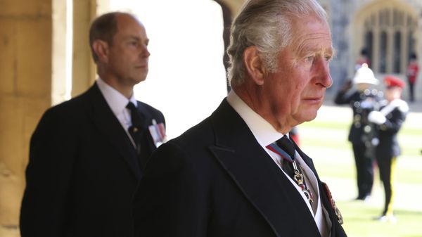 Prince Charles, right, and Prince Edward follow the procession during the funeral of Britain's Prince Philip inside Windsor Castle in Windsor, England, Saturday, April 17, 2021. Prince Philip died April 9 at the age of 99 after 73 years of marriage to Britain's Queen Elizabeth II - Sputnik International