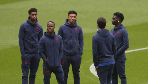 Soccer Football - Euro 2020 - Round of 16 - England v Germany - Wembley Stadium, London, Britain - June 29, 2021 England's Raheem Sterling, Marcus Rashford, Jadon Sancho, Bukayo Saka and Ben Chilwell before the match Soccer Football - Euro 2020 - Round of 16 - England v Germany - Wembley Stadium, London, Britain - June 29, 2021 England's Raheem Sterling, Marcus Rashford, Jadon Sancho, Bukayo Saka and Ben Chilwell before the match - Sputnik International