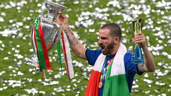 Soccer Football - Euro 2020 - Final - Italy v England - Wembley Stadium, London, Britain - July 11, 2021 Italy's Leonardo Bonucci celebrates with the trophy after winning Euro 2020 Soccer Football - Euro 2020 - Final - Italy v England - Wembley Stadium, London, Britain - July 11, 2021 Italy's Leonardo Bonucci celebrates with the trophy after winning Euro 2020 - Sputnik International