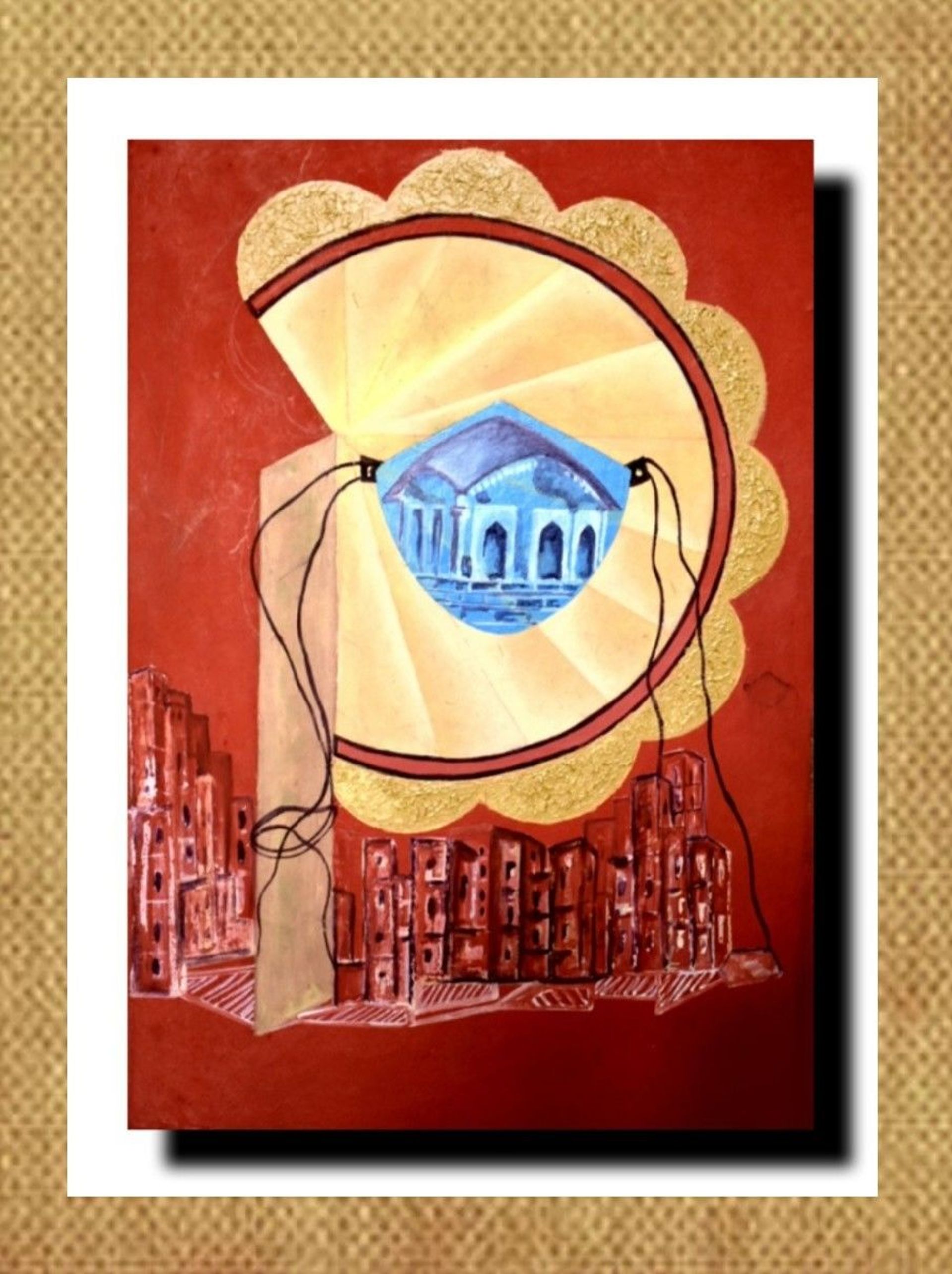 The painting encapsulating the harmony as the essential trait in every aspects of life. The fan symbolises Silchar's folk culture and the mask is being featured as a shield against the Covid pandemic - Sputnik International, 1920, 07.09.2021