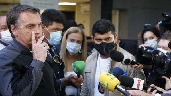 Brazilian President Jair Bolsonaro speaks during a press conference at the Vila Nova Star Hospital in Sao Paulo, Brazil, on July 18, 2021. - Sputnik International