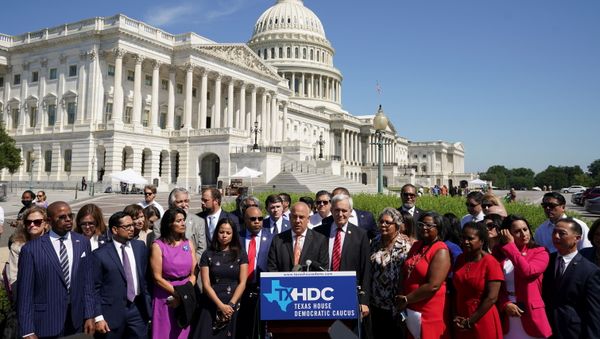 Representative Chris Turner (D-TX) joins other Democratic members of the Texas House of Representatives, who are boycotting a special session of the legislature in an effort to block Republican-backed voting restrictions, as they speak in front of the U.S. Capitol in Washington, U.S., July 13, 2021 Representative Chris Turner (D-TX) joins other Democratic members of the Texas House of Representatives, who are boycotting a special session of the legislature in an effort to block Republican-backed voting restrictions, as they speak in front of the U.S. Capitol in Washington, U.S., July 13, 2021 - Sputnik International
