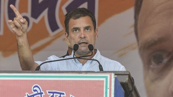 India's Congress party leader Rahul Gandhi gestures as he addresses a rally during an election campaign at Shibmandir on the outskirts of Siliguri on April 14, 2021 - Sputnik International