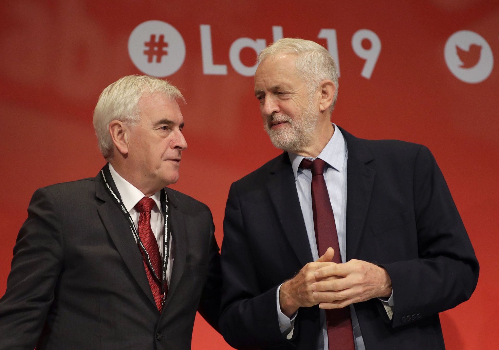 Jeremy Corbyn, leader of Britain's opposition Labour Party, right, and John McDonnell Shadow Chancellor on stage during the Labour Party Conference at the Brighton Centre , Tuesday, Sept. 24, 2019. Jeremy Corbyn, leader of Britain's opposition Labour Party, right, and John McDonnell Shadow Chancellor on stage during the Labour Party Conference at the Brighton Centre , Tuesday, Sept. 24, 2019. - Sputnik International, 1920, 07.09.2021