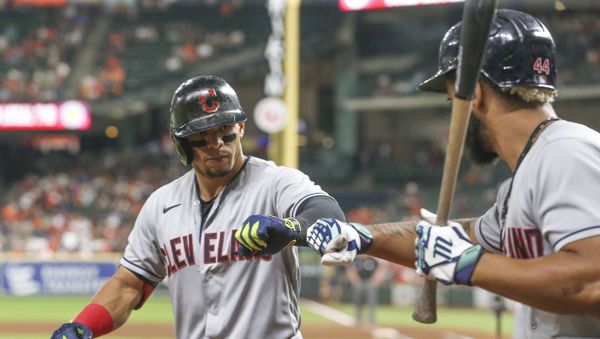 Cleveland Indians designated hitter Bobby Bradley (44) congratulates second baseman Cesar Hernandez (7) on his home run against the Houston Astros in the seventh inning at Minute Maid Park. Cleveland Indians designated hitter Bobby Bradley (44) congratulates second baseman Cesar Hernandez (7) on his home run against the Houston Astros in the seventh inning at Minute Maid Park. - Sputnik International