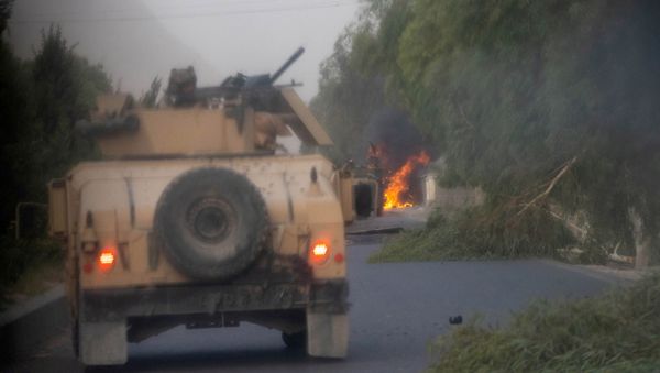 Humvees that belong to Afghan Special Forces are seen destroyed during heavy clashes with Taliban during the rescue mission of a police officer besieged at a check post, in Kandahar province, Afghanistan, July 13, 2021. - Sputnik International