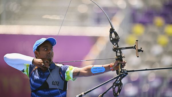 Tokyo 2020 Olympics - Archery - Men's Individual - 1/16 Finals - Yumenoshima Archery Field, Tokyo, Japan - July 29, 2021. Atanu Das of India in action  - Sputnik International