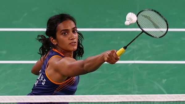 P.V. Sindhu of India in action during the match against Ksenia Polikarpova of Israel P.V. Sindhu of India in action during the match against Ksenia Polikarpova of Israel - Sputnik International