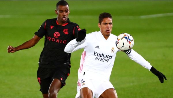 Real Madrid's Raphael Varane (right) in action against Real Sociedad. Real Madrid's Raphael Varane (right) in action against Real Sociedad. - Sputnik International