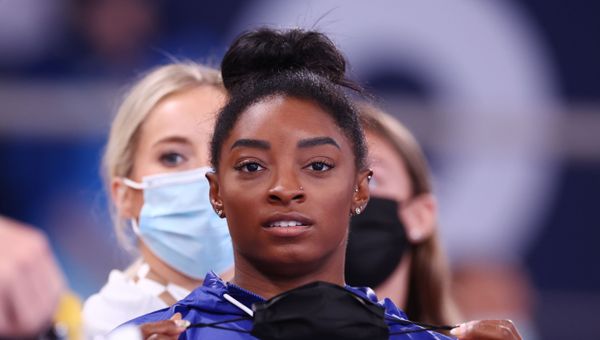 Tokyo 2020 Olympics - Gymnastics - Artistic - Women's Floor Exercise - Final - Ariake Gymnastics Centre, Tokyo, Japan - August 2, 2021. Simone Biles of the United States looks on Tokyo 2020 Olympics - Gymnastics - Artistic - Women's Floor Exercise - Final - Ariake Gymnastics Centre, Tokyo, Japan - August 2, 2021. Simone Biles of the United States looks on - Sputnik International