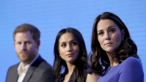 In this Wednesday, Feb. 28, 2018 file photo, Britain's Kate, Duchess of Cambridge, right, with Prince Harry and his fiancee Meghan Markle attend the first annual Royal Foundation Forum in London. In this Wednesday, Feb. 28, 2018 file photo, Britain's Kate, Duchess of Cambridge, right, with Prince Harry and his fiancee Meghan Markle attend the first annual Royal Foundation Forum in London. - Sputnik International