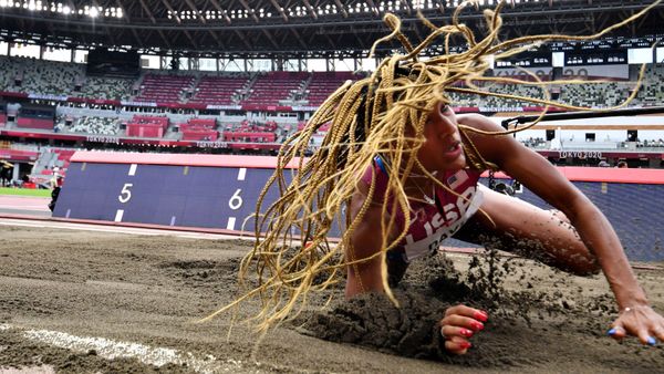 Tara Davis of the United States in action.  Athletics - Women's Long Jump - Final  - Sputnik International