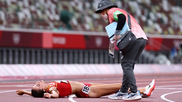 Lucia Rodriguez of Spain reacts after competing in Women's 5000m athletics Round 1.  - Sputnik International