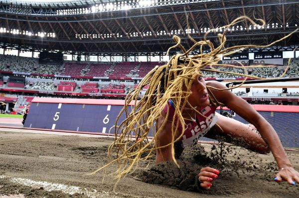 Tara Davis of the United States in action.  Athletics - Women's Long Jump - Final  - Sputnik International
