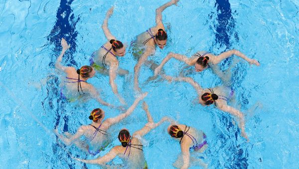Tokyo 2020 Olympics - Artistic Swimming - Women's Team Free Routine - Final - Tokyo Aquatics Centre, Tokyo, Japan - August 7, 2021. Russian Olympic Committee team during their performance. - Sputnik International