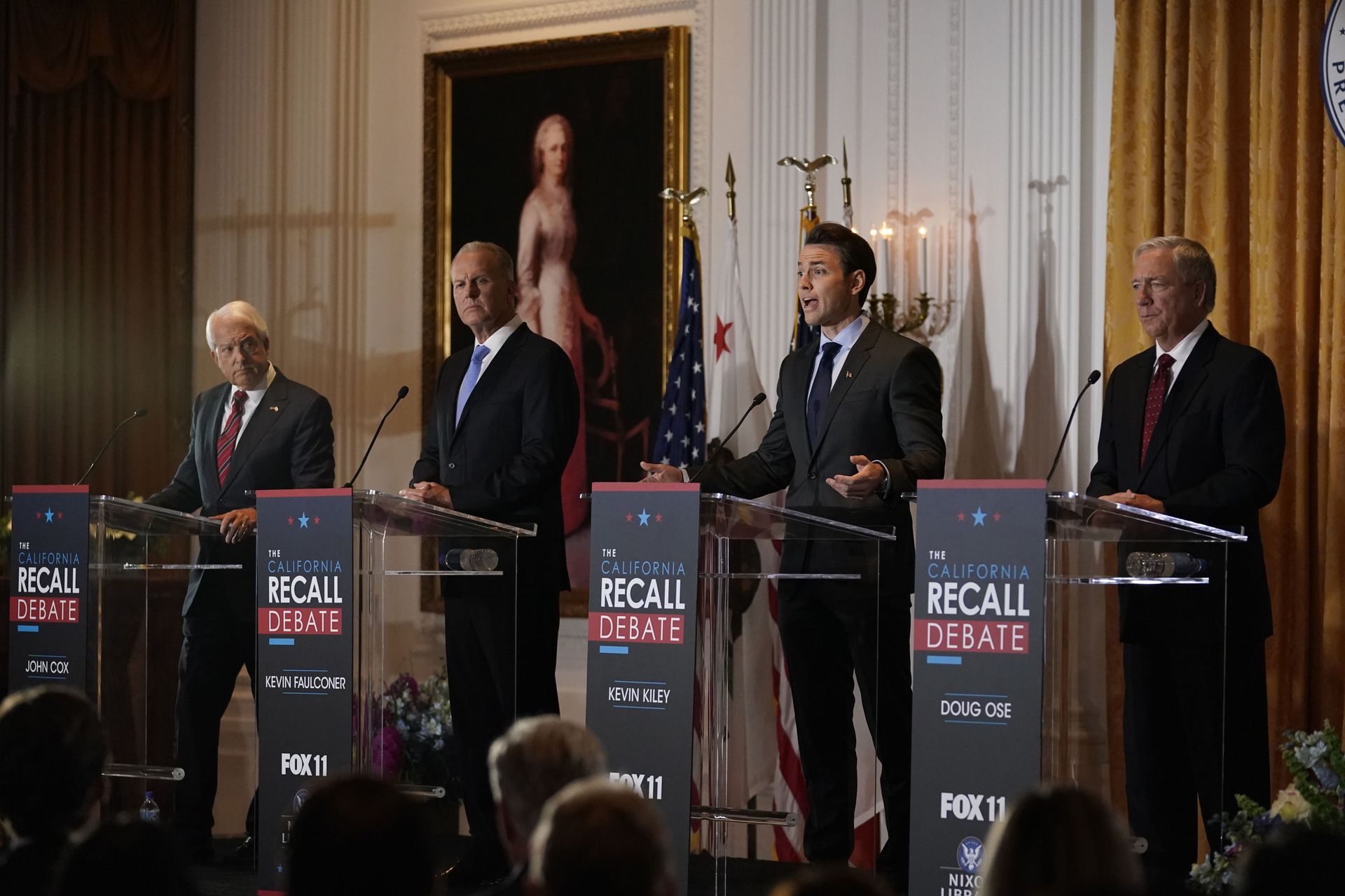 From left, Republican candidates for California Governor John Cox, Kevin Faulconer, Kevin Kiley and Doug Ose participate in a debate at the Richard Nixon Presidential Library Wednesday, Aug. 4, 2021, in Yorba Linda, Calif. California Gov. Gavin Newsom faces a Sept. 14 recall election that could remove him from office. From left, Republican candidates for California Governor John Cox, Kevin Faulconer, Kevin Kiley and Doug Ose participate in a debate at the Richard Nixon Presidential Library Wednesday, Aug. 4, 2021, in Yorba Linda, Calif. California Gov. Gavin Newsom faces a Sept. 14 recall election that could remove him from office. - Sputnik International, 1920, 07.09.2021