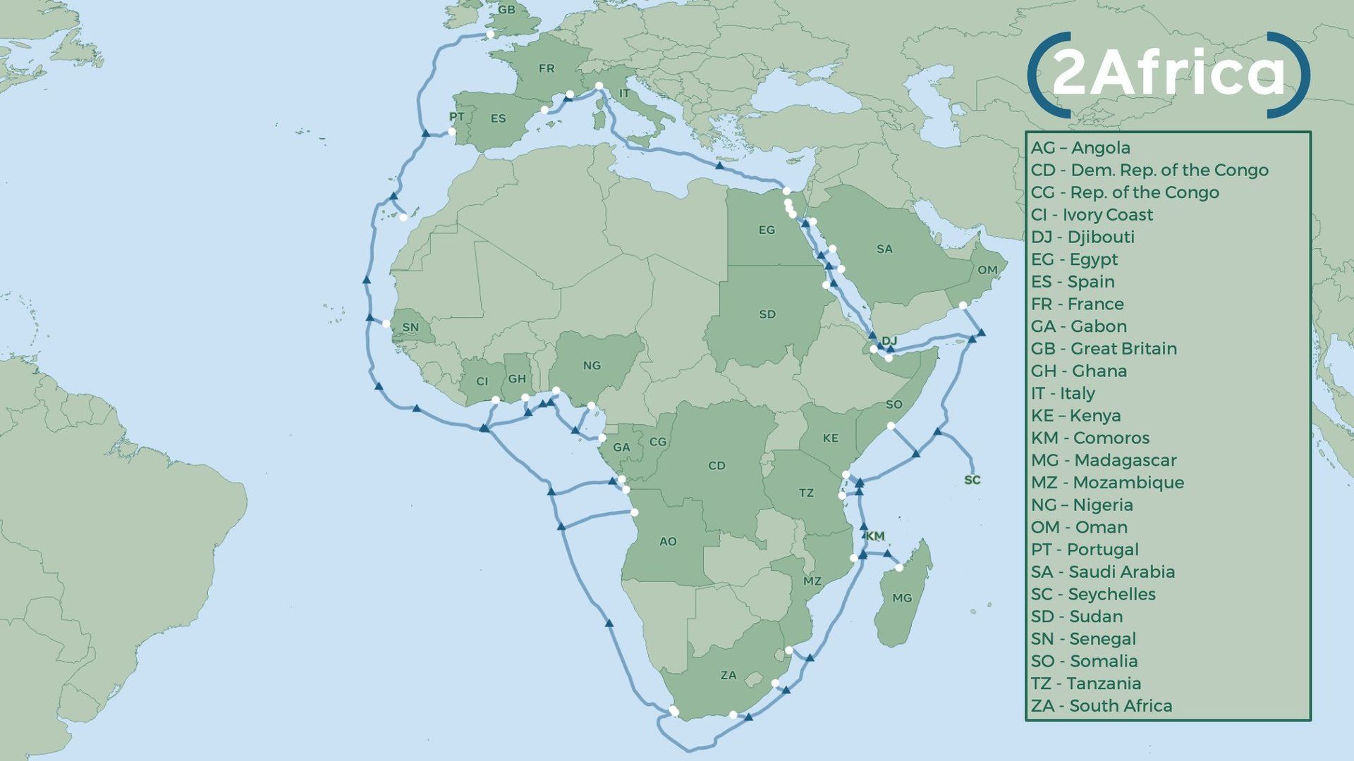 A 2020 map of the initial landing points for the 2Africa subsea cable system. ***Additional points have been added since publication of the graphic. A 2020 map of the initial landing points for the 2Africa subsea cable system. ***Additional points have been added since publication of the graphic. - Sputnik International, 1920, 07.09.2021