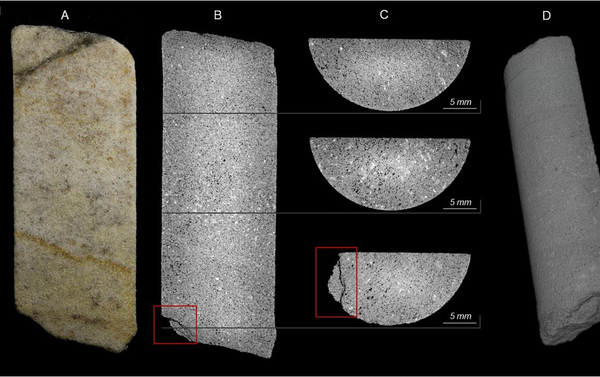 Optical (A) and Computed Tomography (B-C) images of section 2–3 of the Phillips’ Core from Stone 58 at Stonehenge. Optical (A) and Computed Tomography (B-C) images of section 2–3 of the Phillips’ Core from Stone 58 at Stonehenge. - Sputnik International