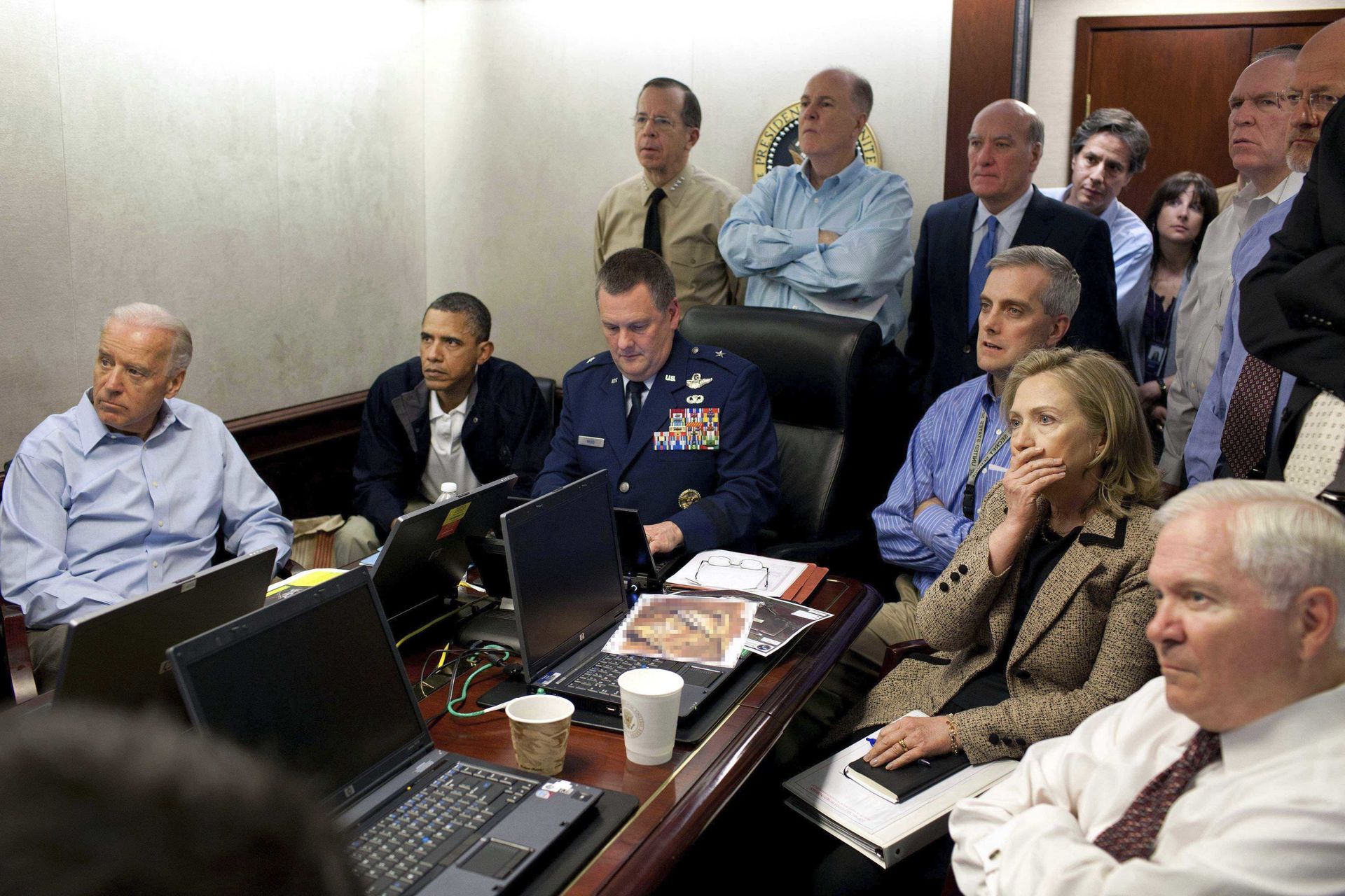 In this image released by the White House and digitally altered by the source to diffuse the paper in front of Secretary of State Hillary Rodham Clinton, President Barack Obama and Vice President Joe Biden, along with with members of the national security team, receive an update on the mission against Osama bin Laden in the Situation Room of the White House, Sunday, May 1, 2011, in Washington. In this image released by the White House and digitally altered by the source to diffuse the paper in front of Secretary of State Hillary Rodham Clinton, President Barack Obama and Vice President Joe Biden, along with with members of the national security team, receive an update on the mission against Osama bin Laden in the Situation Room of the White House, Sunday, May 1, 2011, in Washington. - Sputnik International, 1920, 07.09.2021