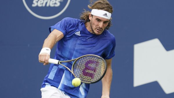 Aug 12, 2021; Toronto, Ontario, Canada; Stefanos Tsitsipas of Greece returns a ball to Karen Khachanov of Russia (not pictured) at Aviva Centre - Sputnik International