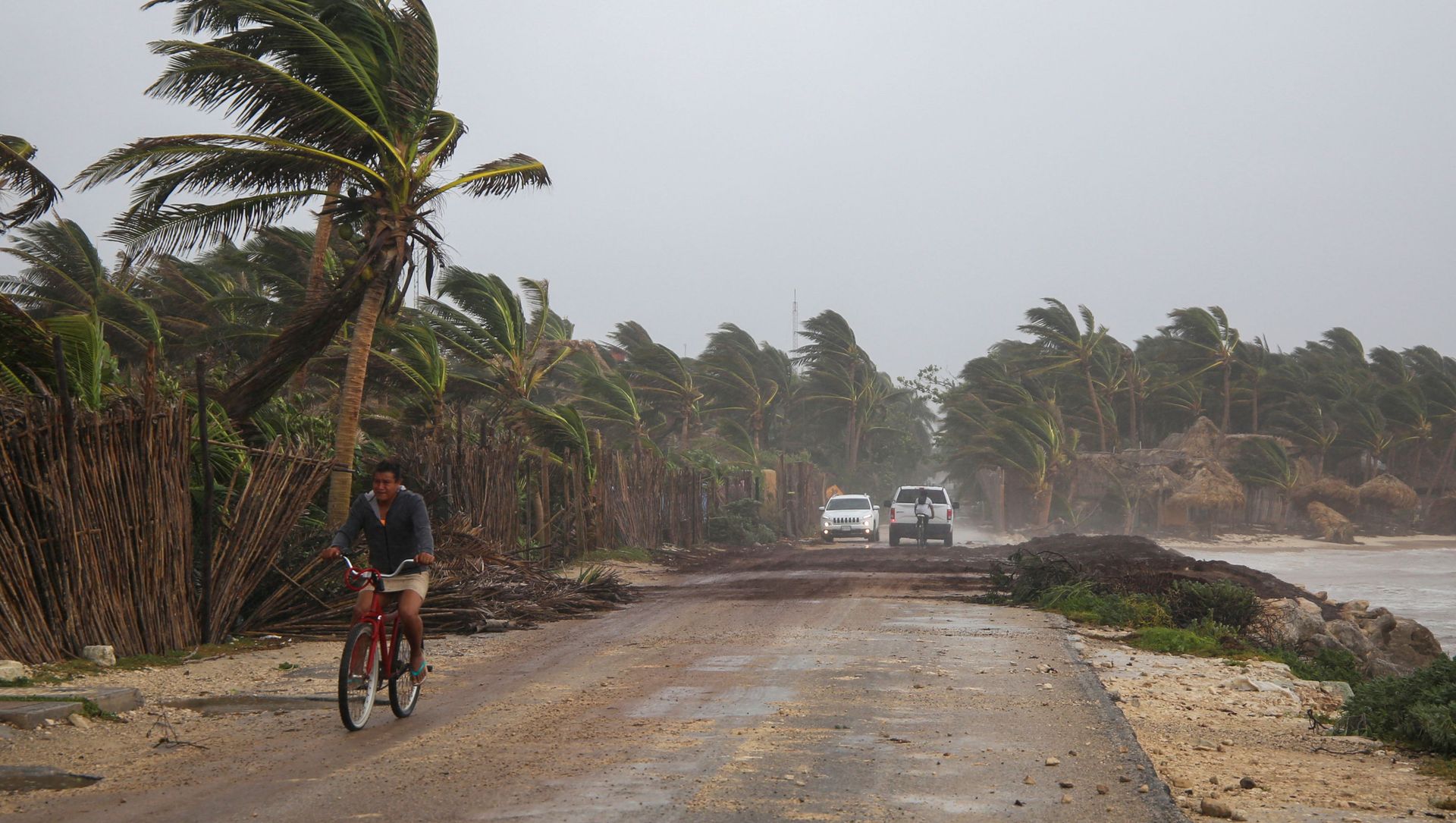 A man rides a bike on a road scattered with debris after Hurricane Grace made landfall on the Yucatan Peninsula, in Tulum, Mexico, August 19, 2021. A man rides a bike on a road scattered with debris after Hurricane Grace made landfall on the Yucatan Peninsula, in Tulum, Mexico, August 19, 2021. - Sputnik International, 1920, 21.08.2021