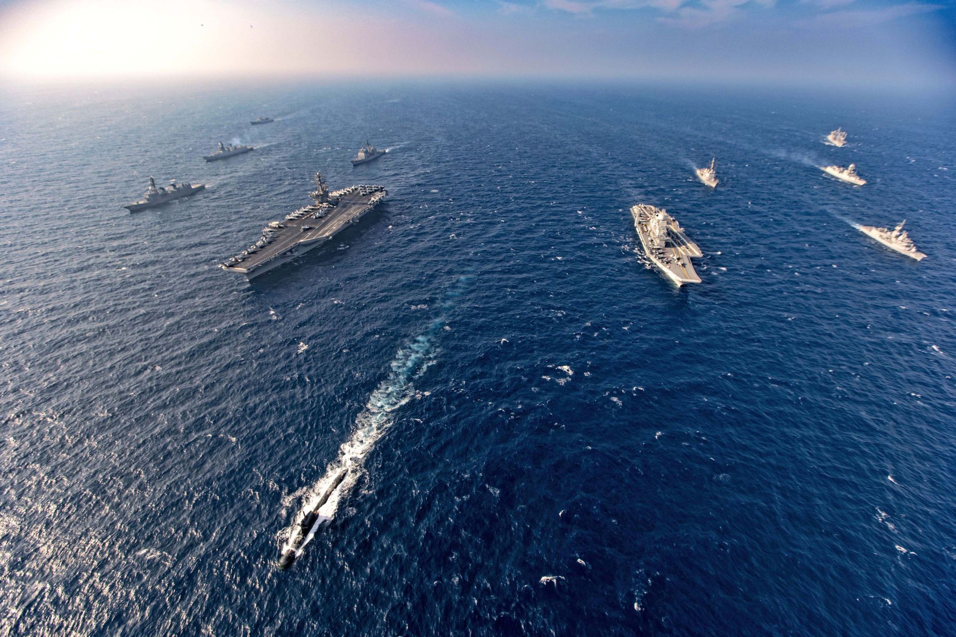Aircraft carriers and warships participate in the second phase of Malabar naval exercise, a joint exercise comprising of India, US, Japan and Australia, in the Northern Arabian Sea on Tuesday, Nov. 17, 2020. Aircraft carriers and warships participate in the second phase of Malabar naval exercise, a joint exercise comprising of India, US, Japan and Australia, in the Northern Arabian Sea on Tuesday, Nov. 17, 2020. - Sputnik International, 1920, 22.04.2022