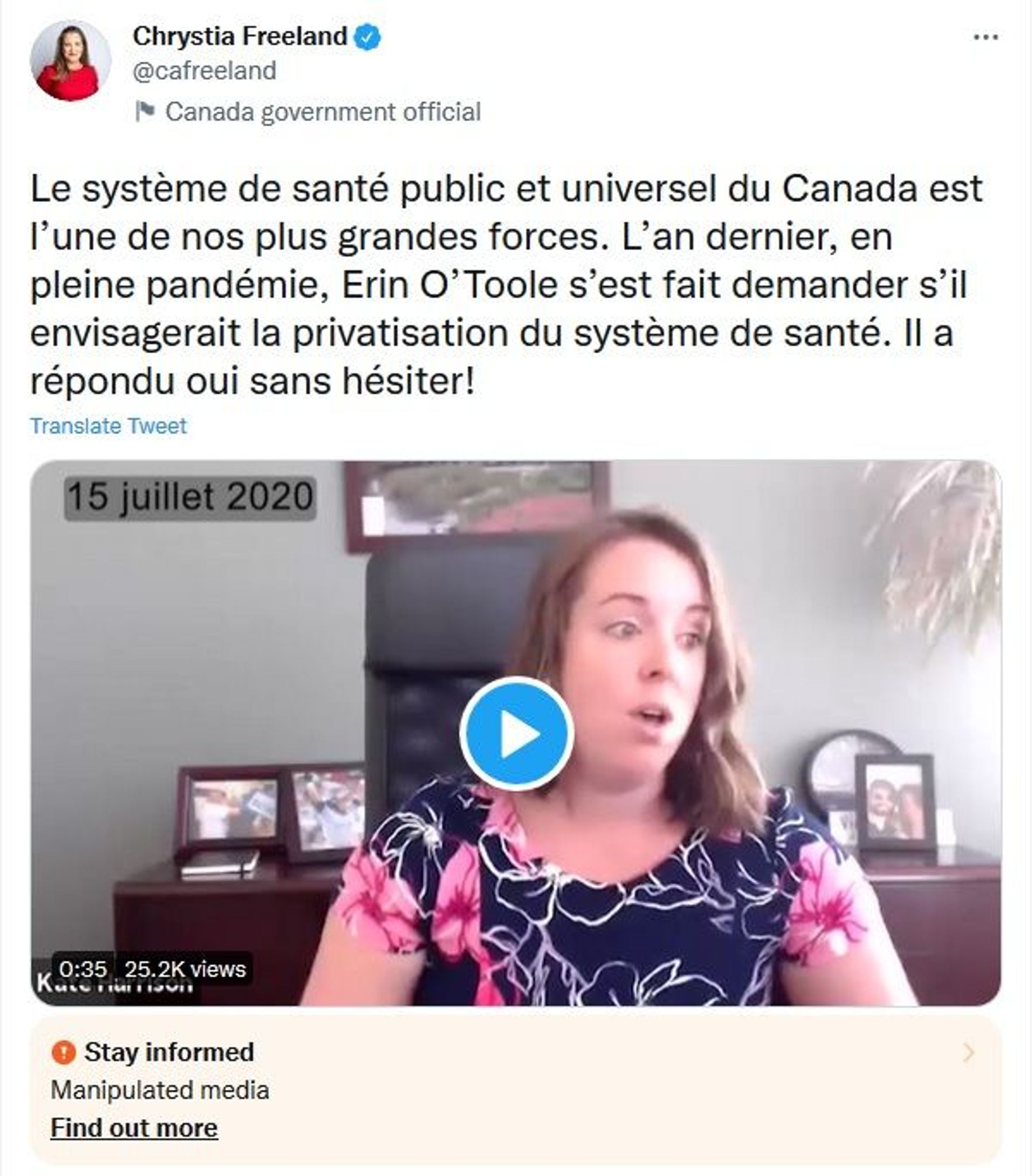 A screenshot of Chrystia Freeland's Twitter post - Sputnik International, 1920, 07.09.2021