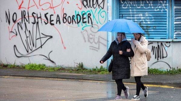 Graffiti in a loyalist area of south Belfast, Northern Ireland against an Irish sea border is seen on February 2, 2021. - Sputnik International