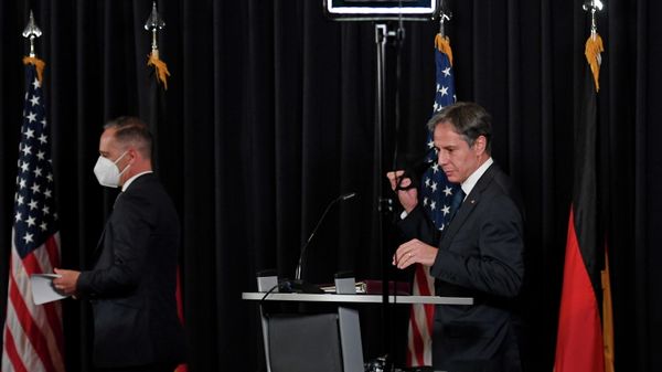 U.S. Secretary of State Antony Blinken and German Foreign Minister Heiko Maas attend a joint news conference following a meeting at Ramstein Air Base, near Ramstein-Miesenbach, Germany, September 8, 2021 - Sputnik International