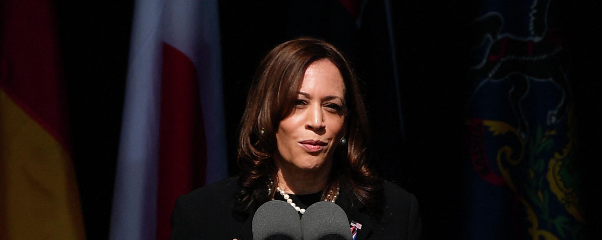 US Vice President Kamala Harris speaks during a 9/11 commemoration at the Flight 93 National Memorial in Shanksville, Pennsylvania on September 11, 2021.  - Sputnik International, 1920, 11.09.2021