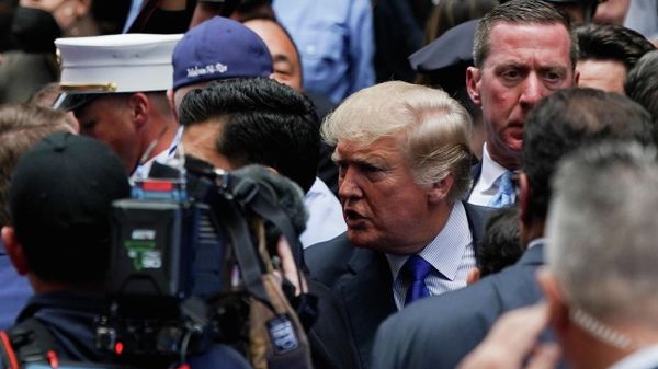 Former U.S. President Donald Trump looks on as he visits the 17th Precinct of the New York City Police Department during the commemoration of the 20th anniversary of the September 11, 2001 attacks in New York City, New York, U.S., September 11, 2021 - Sputnik International