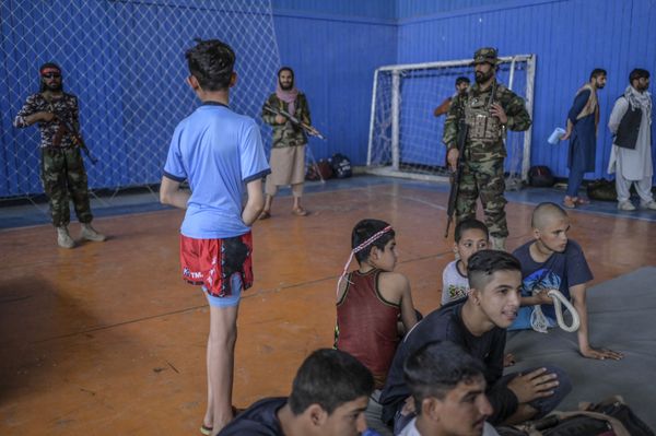 Children wait to show their skills during an event organised for the visit of the Taliban's director of physical education and sports, Bashir Ahmad Rustamzai (not pictured), at a gymnasium in Kabul on 14 September 2021. From swimming to soccer, running to horse-riding, Afghanistan's new sports chief said on 14 September that the Taliban will allow 400 sports -- but declined to confirm if women can play a single one. - Sputnik International