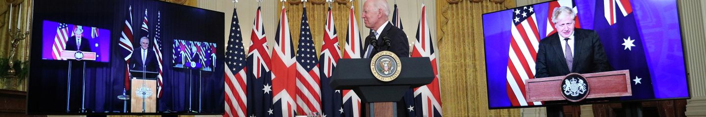 U.S. President Joe Biden delivers remarks on a National Security Initiative virtually with Australian Prime Minister Scott Morrison and British Prime Minister Boris Johnson, inside the East Room at the White House in Washington, U.S., September 15, 2021 - Sputnik International