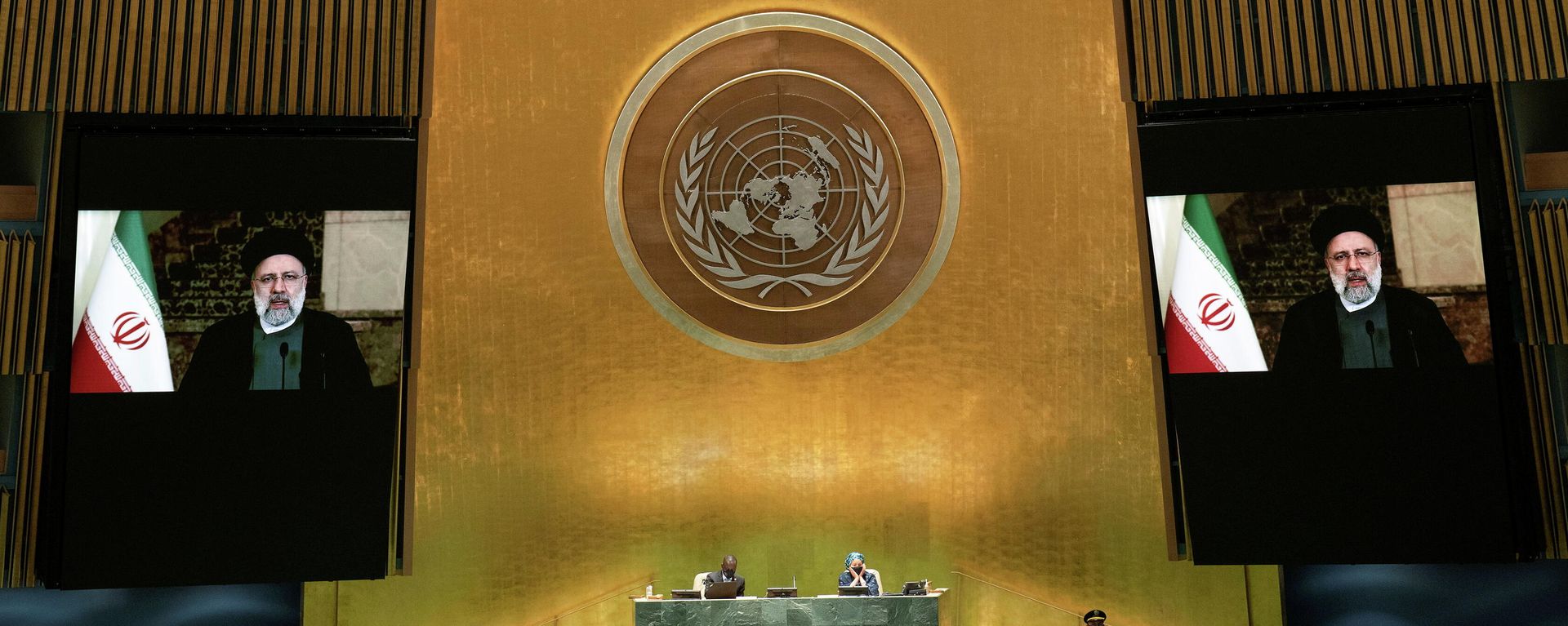 Iran's President's Ebrahim Raisi remotely addresses the 76th Session of the U.N. General Assembly by pre-recorded video in New York City, U.S., September 21, 2021 - Sputnik International, 1920, 21.09.2021