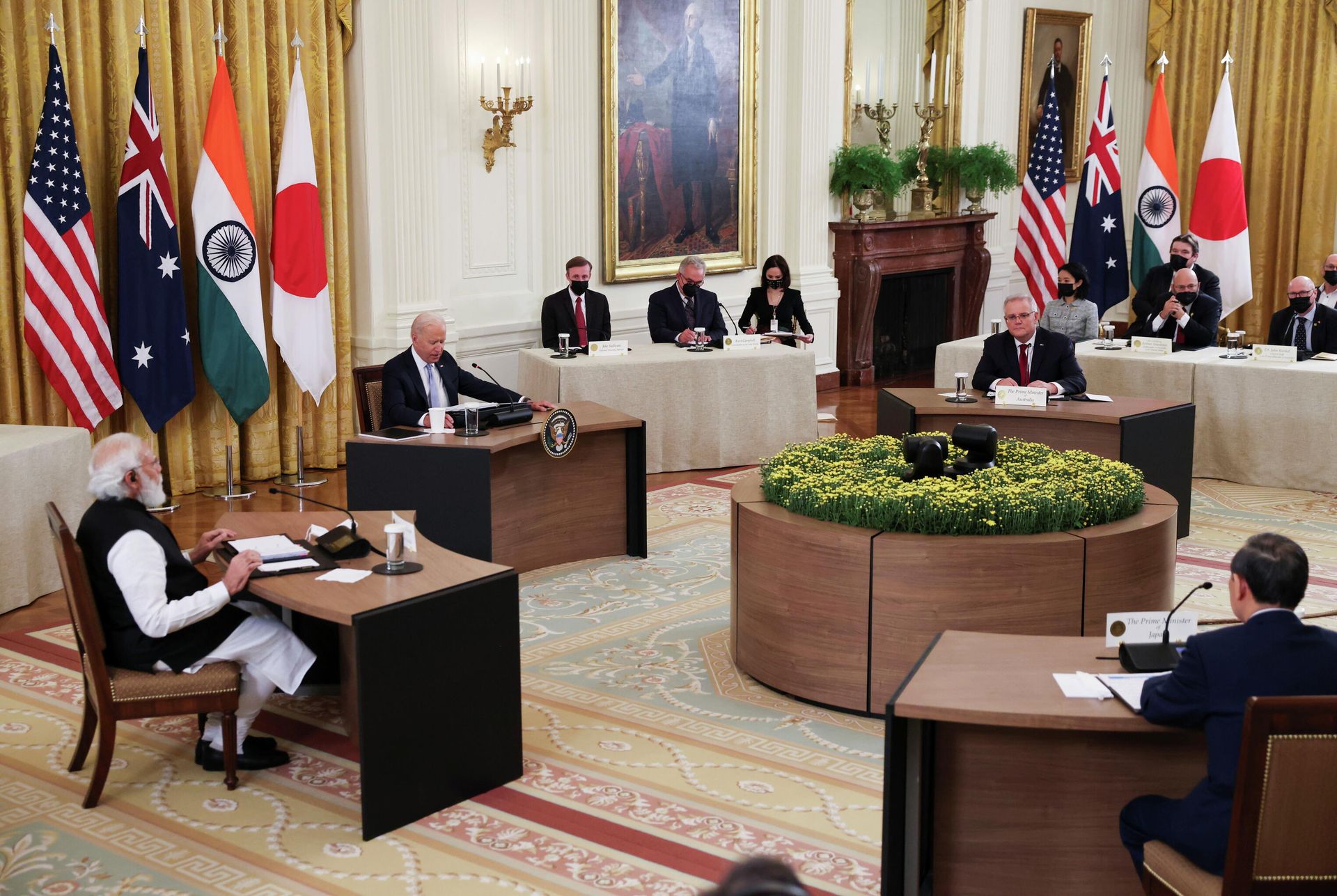 U.S. President Joe Biden hosts a 'Quad nations' meeting at the Leaders' Summit of the Quadrilateral Framework with India's Prime Minister Narendra Modi, Australia's Prime Minister Scott Morrison and Japan's Prime Minister Yoshihide Suga in the East Room at the White House in Washington, U.S., September 24, 2021. - Sputnik International, 1920, 25.09.2021