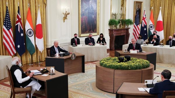 U.S. President Joe Biden hosts a 'Quad nations' meeting at the Leaders' Summit of the Quadrilateral Framework with India's Prime Minister Narendra Modi, Australia's Prime Minister Scott Morrison and Japan's Prime Minister Yoshihide Suga in the East Room at the White House in Washington, U.S., September 24, 2021. - Sputnik International