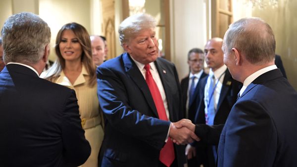 July 16, 2018. Russian President Vladimir Putin and US President Donald Trump, 2nd right, and US First Lady Melania Trump after the presidents' joint news conference following their meeting in Helsinki - Sputnik International