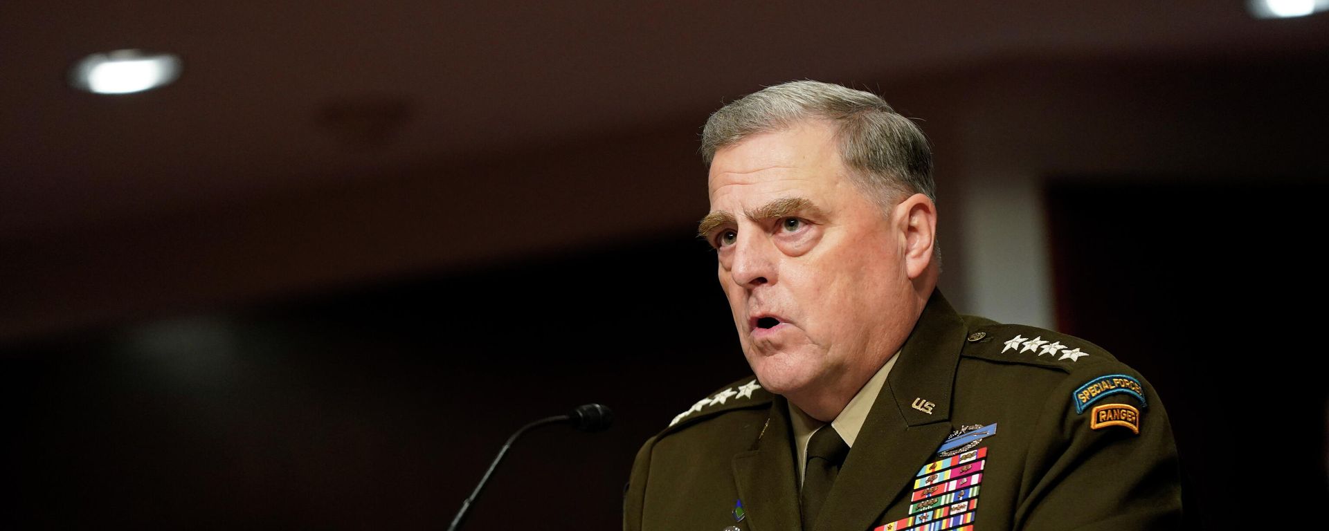 Chairman of the Joint Chiefs of Staff General Mark Milley speaks during a Senate Armed Services Committee hearing on the conclusion of military operations in Afghanistan and plans for future counterterrorism operations, on Capitol Hill in Washington, U.S., September 28, 2021. Chairman of the Joint Chiefs of Staff General Mark Milley speaks during a Senate Armed Services Committee hearing on the conclusion of military operations in Afghanistan and plans for future counterterrorism operations, on Capitol Hill in Washington, U.S., September 28, 2021. - Sputnik International, 1920, 29.09.2021
