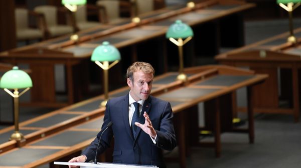 French President Emmanuel Macron delivers a speech at the Richelieu site of the Bibliotheque Nationale de France, after the completion of the renovation project and the 300th anniversary of the installation of the royal collections, in Paris, France, September 28, 2021 - Sputnik International