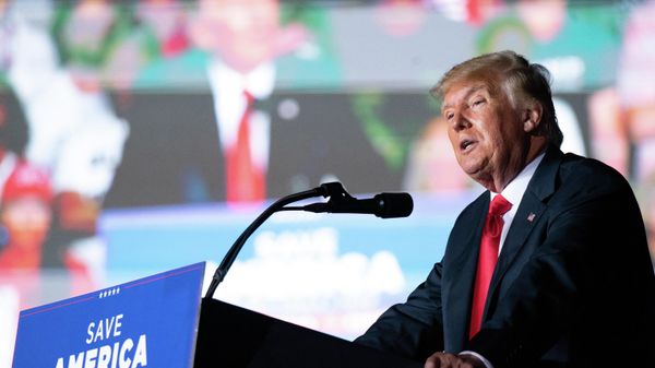 Former US President Donald Trump speaks at a rally on September 25, 2021 in Perry, Georgia. Republican Senate candidate Herschel Walker, Georgia Secretary of State candidate Rep. Jody Hice (R-GA), and Georgia Lieutenant Gubernatorial candidate State Sen. Burt Jones (R-GA) also appeared as guests at the rally - Sputnik International