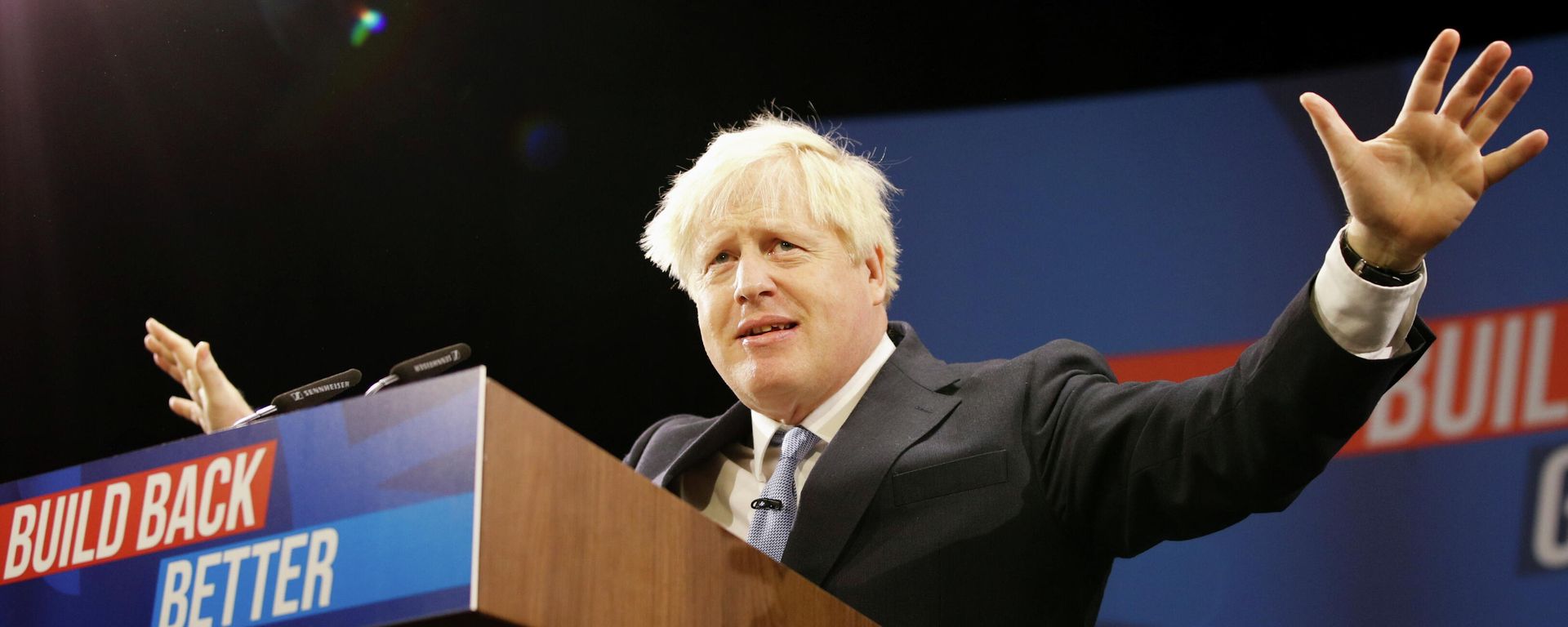 Britain's Prime Minister Boris Johnson gestures as he delivers a speech during the annual Conservative Party Conference, in Manchester, Britain, October 6, 2021. Britain's Prime Minister Boris Johnson gestures as he delivers a speech during the annual Conservative Party Conference, in Manchester, Britain, October 6, 2021. - Sputnik International, 1920, 06.10.2021
