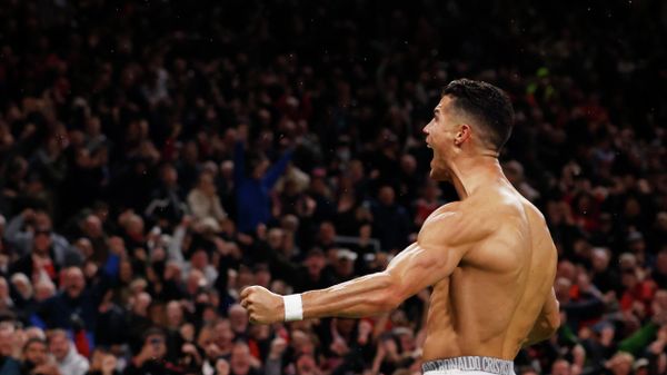 Manchester United's Cristiano Ronaldo celebrates scoring their second goa Manchester United's Cristiano Ronaldo celebrates scoring their second goa - Sputnik International