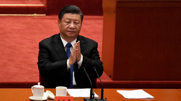 Chinese President Xi Jinping attends the commemoration of the 110th anniversary of the Xinhai Revolution which overthrew the Qing Dynasty and led to the founding of the Republic of China, at the Great Hall of the People in Beijing on October 9, 2021. - Sputnik International