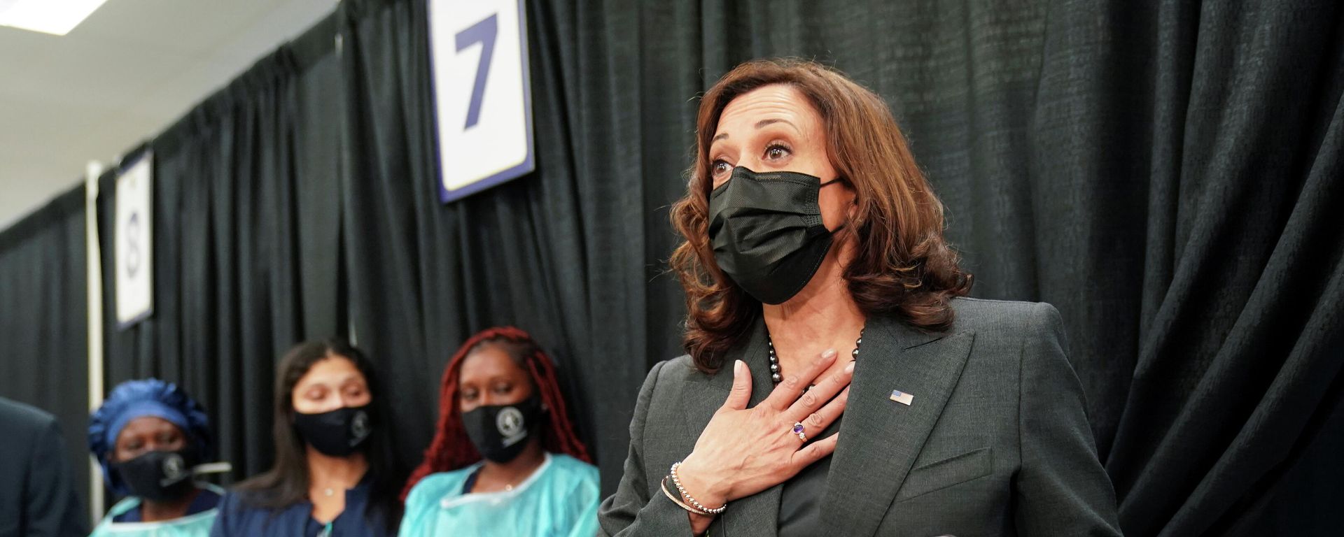 U.S. Vice President Kamala Harris speaks during a visit to a COVID-19 vaccination site in Newark, New Jersey U.S., October 8, 2021 U.S. Vice President Kamala Harris speaks during a visit to a COVID-19 vaccination site in Newark, New Jersey U.S., October 8, 2021 - Sputnik International, 1920, 09.10.2021