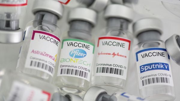 Vials labelled AstraZeneca, Pfizer - Biontech, Johnson&Johnson, Sputnik V coronavirus disease (COVID-19) vaccine are seen in this illustration picture taken May 2, 2021. - Sputnik International